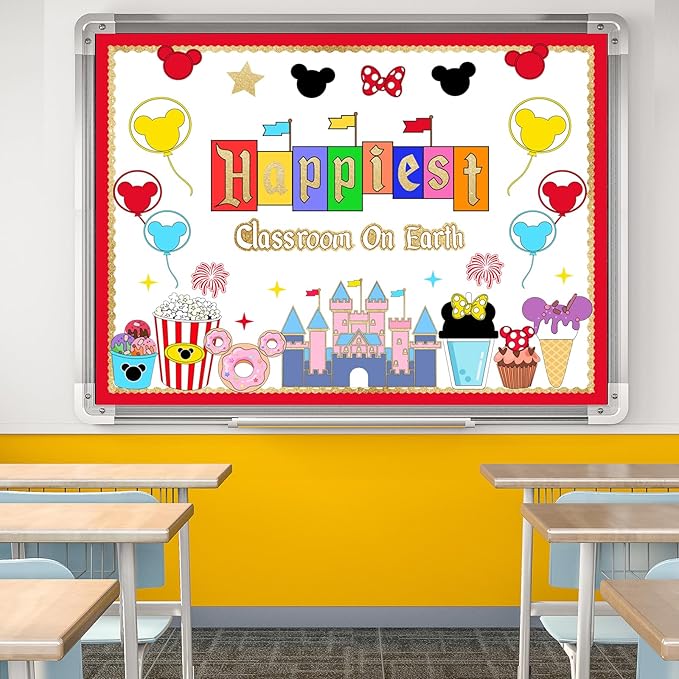LioNergy Magical Mouse Classroom Bulletin Board Decoration Happiest Class room on Earth Bulletin Board Kit Mouse Cutouts for Classroom Home Office School Wall Door Theme Party Decor