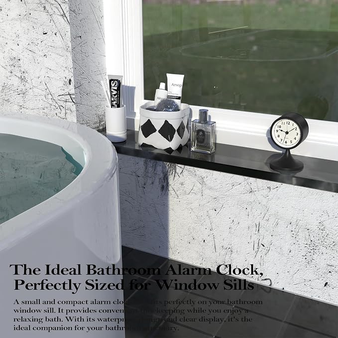 AYRELY® 3" Analog Alarm Clock, Retro Small Clock, Desk Clock for Bathroom | Cute Battery Operated Table Clock with Silent Movement and Light for Bedroom, Bedside, Living Room Decor and Shelf (Black)