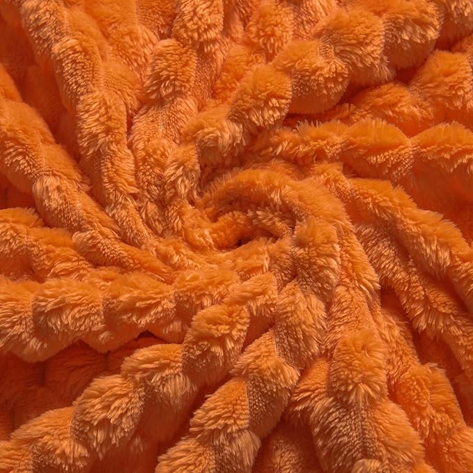 Vessia Flannel Fleece Throw Blanket(50x70 inch), 3D Jacquard Burnt Orange Fuzzy and Warm Blanket for Couch,Sofa,Bed,Chair, 300GSM Super Soft Touch Cozy Lightweight Throw for All-Season Home Decor