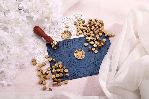 Yoption Letter Wax Seal Kit, Vintage Initial Alphabet Q with Wreath Sealing Stamp and 120 Antique Gold Wax Seal Beads