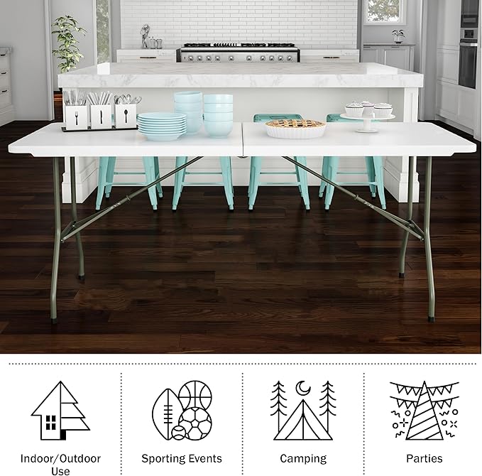 Lavish Home Portable Folding Tables - Lightweight Portable Folding Desk - 6-Foot-Long Indoor or Outdoor Utility Tables for Camping, Events, Dining, Crafts, or Banquets (Set of 2/White)