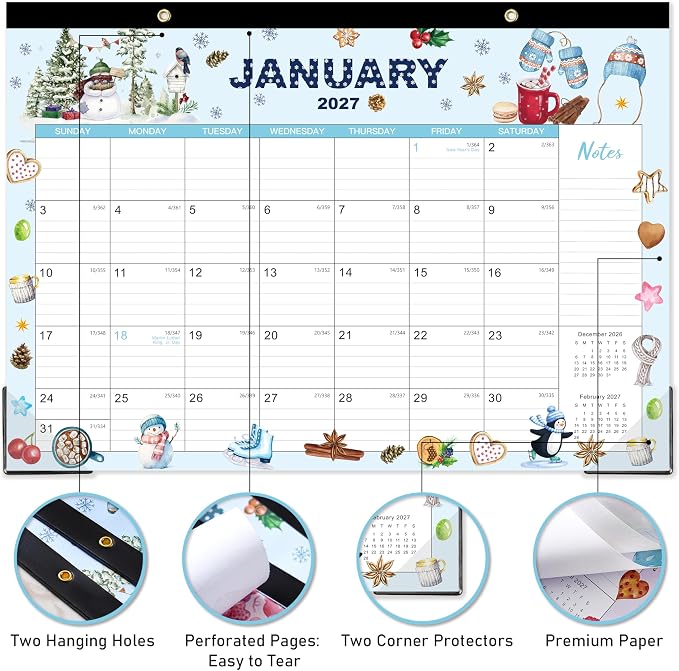 2026-2027 Desk Calendar - Jul. 2026 - Dec. 2027, 12" x 17", 18 Months Calendar Pad with Corner Protectors, Cutting Line, Hanging Hole, Large Office Desktop Calendar - 18 Different Themes