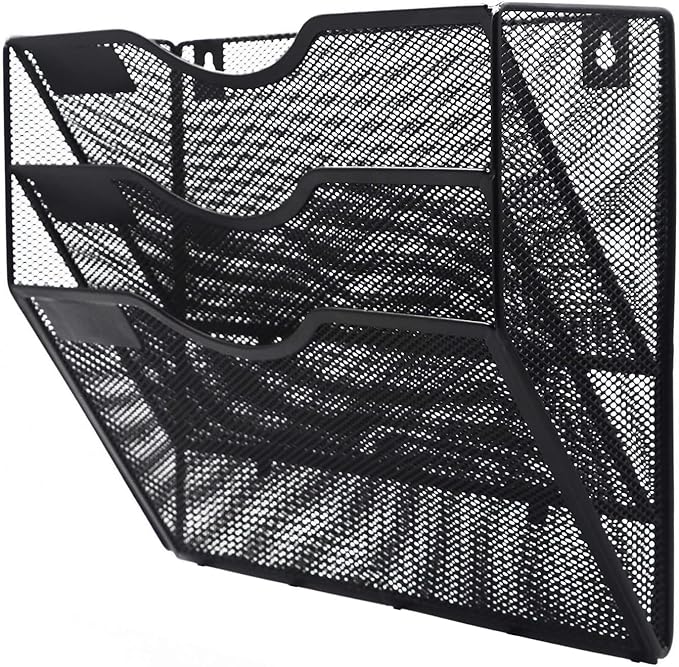 Kuntine.B Wall File Organizer Office Hanging Magazine Holder Wall File Organizer for Office Home (Black, 3 Tier)