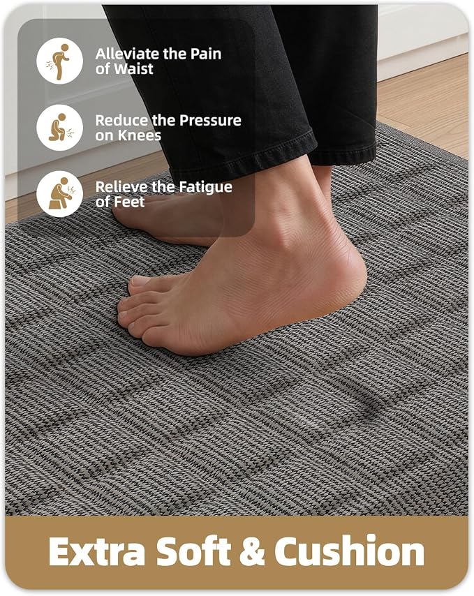 Color&Geometry Kitchen Floor Mat 20x32 Extra Thick Anti Fatigue, Grey | 0.9in High Dense Foam Mat For Standing Comfort,Easy Clean,Stain Resistant,Beveled Safe Edges,Stress/Pian Relief,Foot Rest