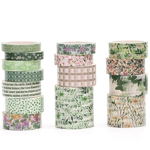 Floral Washi Tape Set - 15 Rolls Blossom Arts Adhesive Tapes Flowers Garden Decorative Masking Tape Sets for Craft, Kids, Scrapbook, DIY, Gift Wrapping (1-Botanical Freshness)