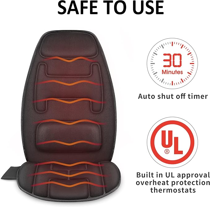 Snailax Vibration Back Massager with Heat, Massage Chair Pad,Black | 【Gift for Men Women】10 Vibration Motors, 5 Massage Modes, Adjustable 3 Intensity, Gentle Heating, Timer