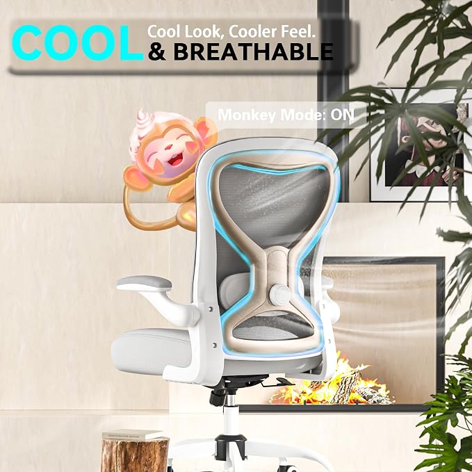 Office Desk Chair with Ergonomic Lumbar Support, Extra-Thick Seat Cushion, Flip-up Arms, Breathable Mesh Back, Computer Task Chair for Home Office