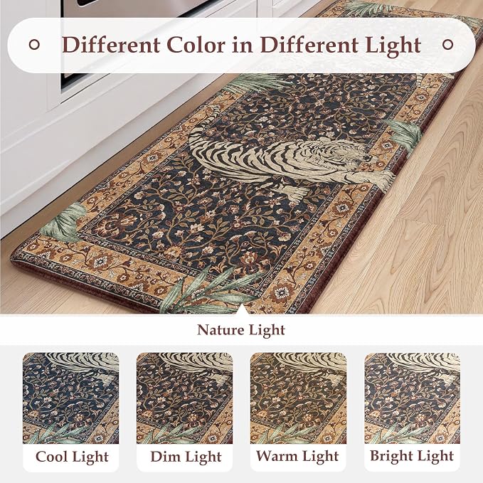 KIMODE Anti Fatigue Kitchen Mats for Floor 2 Piece, Farmhouse Puce Red Kitchen Rugs, Cushioned Kitchen Floor Mats, Tiger Memory Foam Standing Desk Mats for Laundry Office Sink 17"x47"+17"x29"
