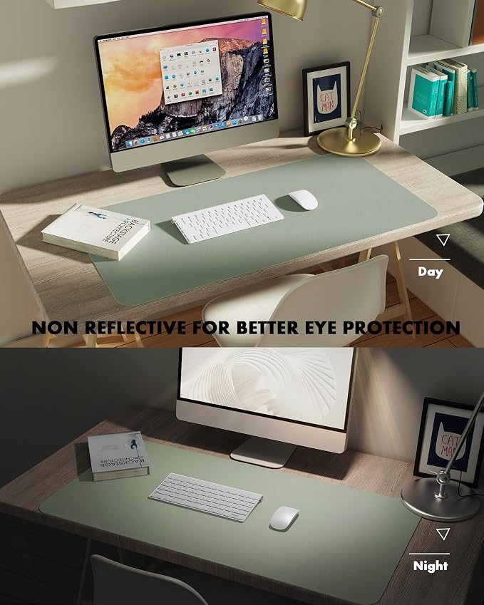 YSAGi Double-Sided Desk Pad, 23.6"x13.7"Leather Desk Mat, Eco Cork Desk Pad Protector,Large Mouse Pad,Waterproof Desk Blotter for Office/Home(Grayish Green)