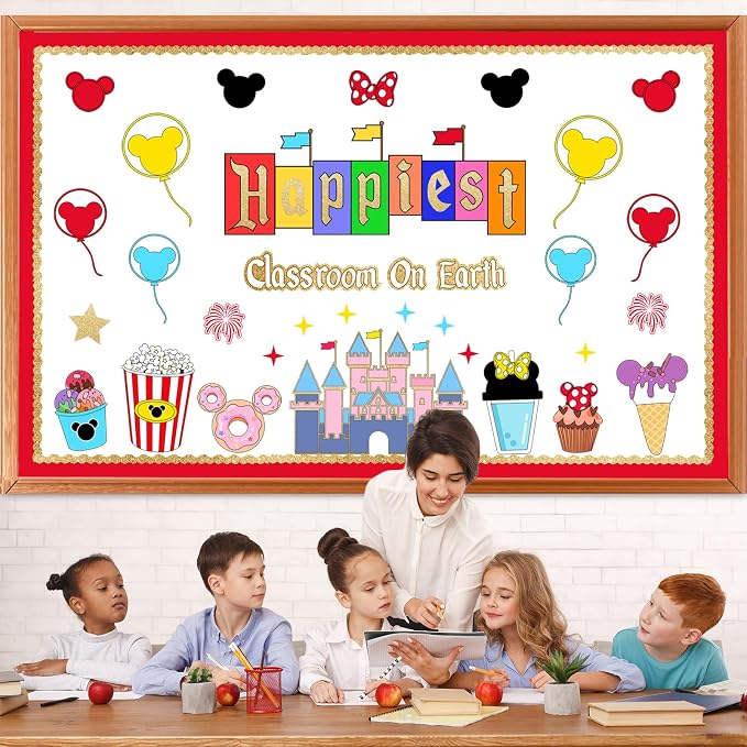 LioNergy Magical Mouse Classroom Bulletin Board Decoration Happiest Class room on Earth Bulletin Board Kit Mouse Cutouts for Classroom Home Office School Wall Door Theme Party Decor