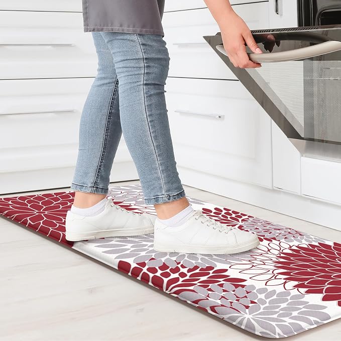 KIMODE Anti Fatigue Kitchen Mat for Floor Cushioned Comfort Standing Mat | 17.3"x29", Farmhouse Dahlia,Padded Kitchen Floor Mats Non Slip,Waterproof,for Laundry Office Sink Desk