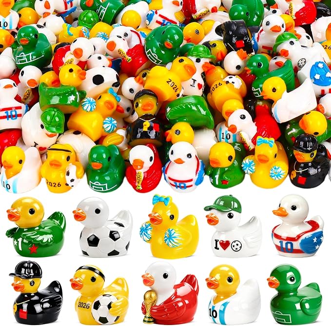 200Pcs World Soccer Cup Mini Resin Ducks 10 Style Sports Theme Miniature Football Ducks Bulk Player Referee Tiny Duck Figures for Soccer Party Favors Office Desk Shelf Decor Sports Fans Gifts