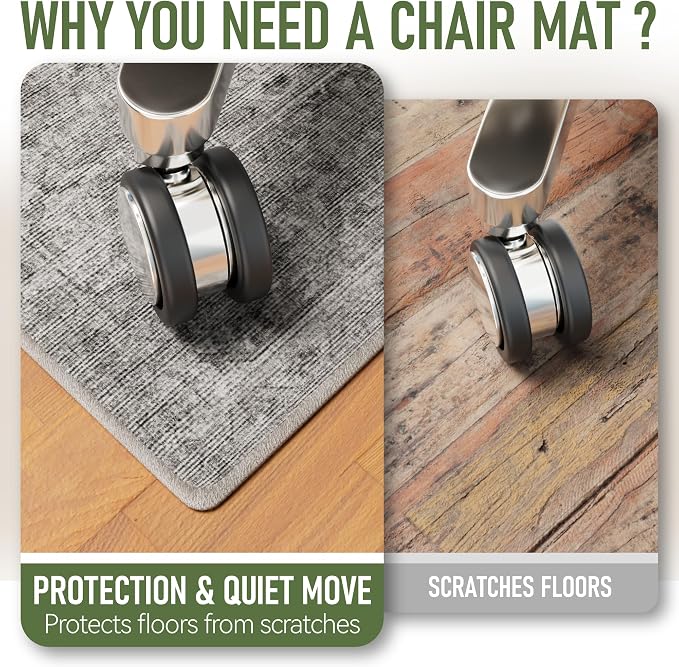 Office Chair Mat for Hardwood Floor, 36"x48" Desk Chair Mat for Home Office, Non-Slip Desk Rug, Under Desk Mat for Rolling Chair,Washable Rugs for Gaming Chairs-Light Grey