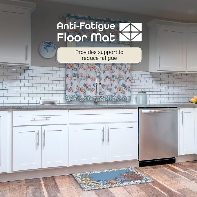 Anti-Fatigue Floor Comfort Mat - 18 x 30 Inch (Coastal) - Waterproof Non-Slip Rug - Easy to Clean Cushioned Mat for Kitchen, Bathroom, Standing Desk & Office - Achim Home Decor