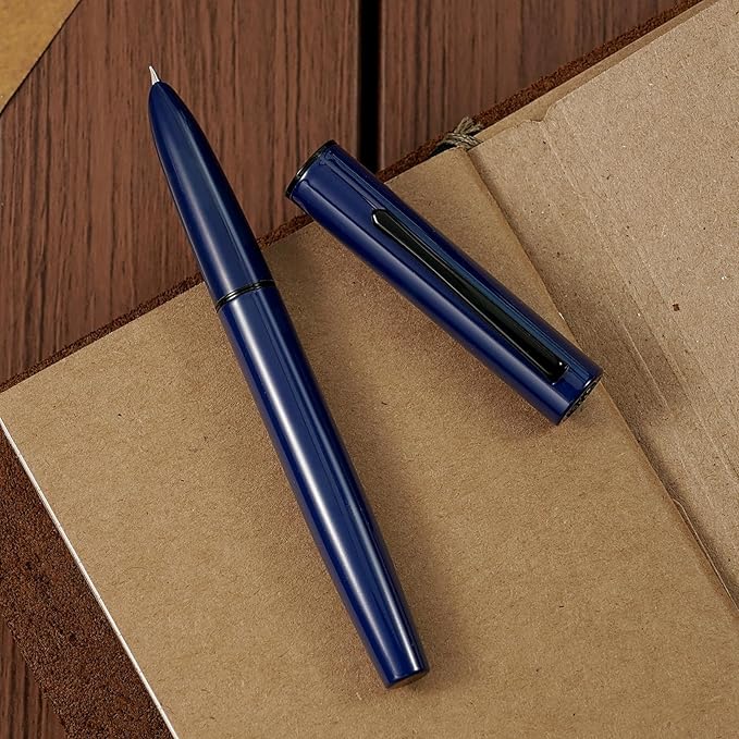 HONG DIAN C1 Fountain Pen Extra Fine Nib, Dark Blue & Classic Retro Design Metal Pen with Ink Converter