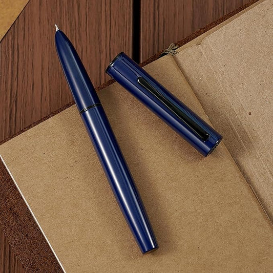 HONG DIAN C1 Fountain Pen Fine Nib, Dark Blue & Classic Retro Design Metal Pen with Ink Converter