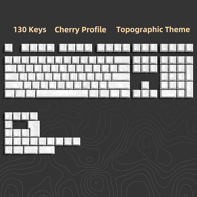 dagaladoo White Topographic keycaps pbt,Double Shot keycaps 75 Percent,Shine Through keycap Set,Side Print keybpard caps,Cherry Profile Key caps for Mechanical Keyboard 100%, 75%, 65%, 60% US Layout