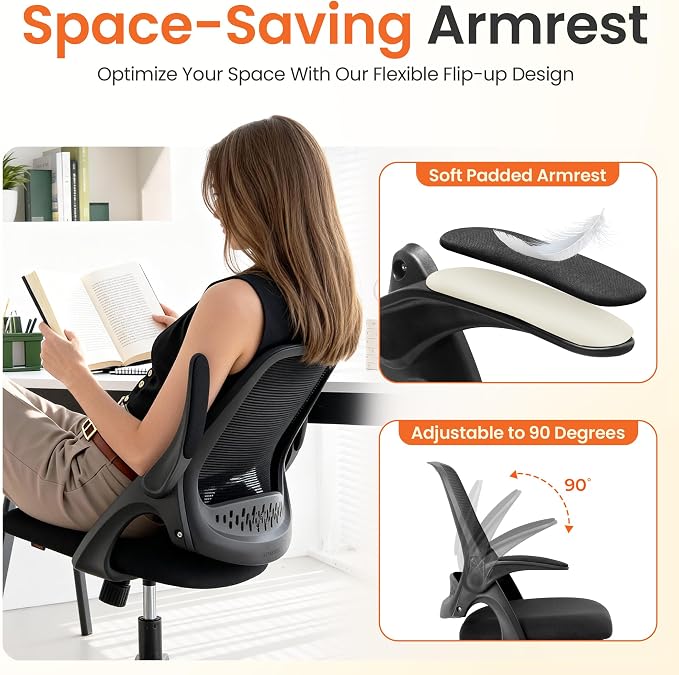 NEO Chair Office Chair Gaming Desk Computer Mesh Ergonomic Chair with Flip-up Arms Comfy Lumbar Support Adjustable Height Rolling Wheels Chair for Home Office (Black) | Lumbar Support, Smooth-Rolling Casters, Height Adjustable Seat, Comfortable Seating...