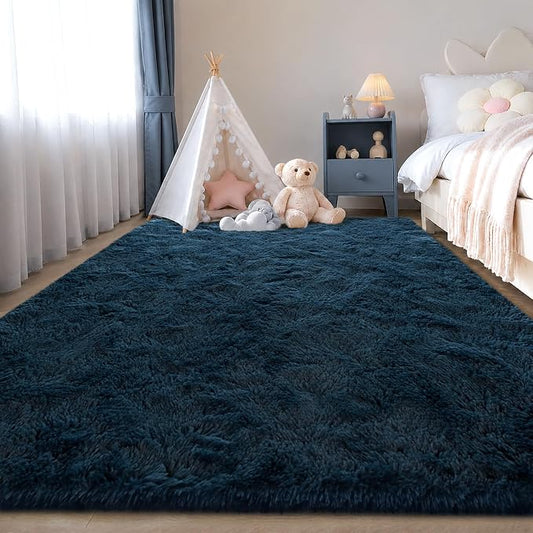 Zentavio Rugs for Boys Room Blue 3x5 Area Rugs for Living Room Small Navy Carpet for Bedroom Washable Soft Fluffy Shag Aesthetic Plush High Pile Throw Rug for Nursery Kids Room Dorm Room