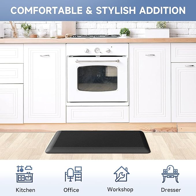 4/5 Inch Thick Kitchen Mats for Floor, StepRite Kitchen Rug for Standing Desk, Non-Slip, Thicker, Stain & Water Resistant, Comfort Anti Fatigue Floor Mat for Home, Kitchen, Office - Black, 32 * 20''