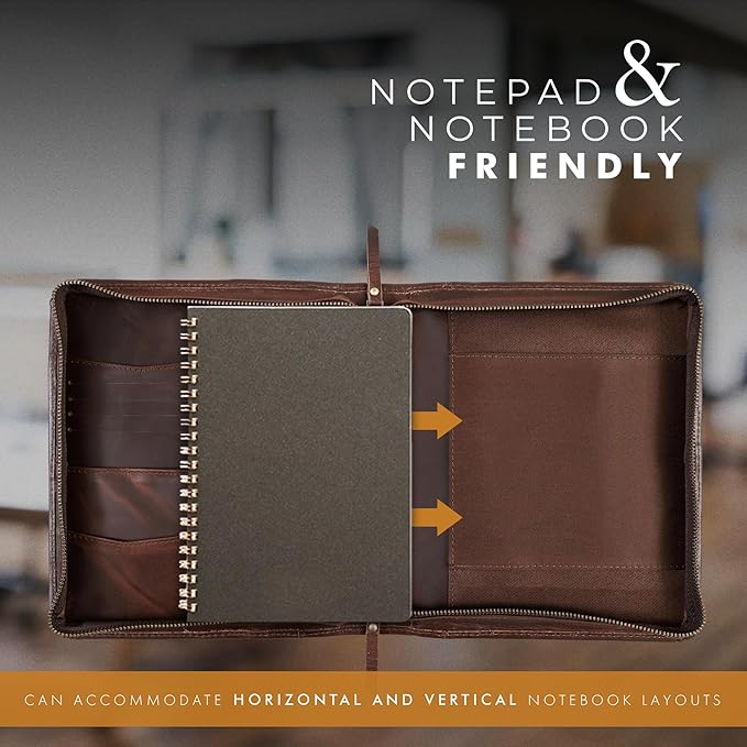 ELIZO Leather A5 Portfolio Padfolio Folio A5 Notebook Journal Cover Planner Binder Small Mens Business Work Folder Organizer (Buff)