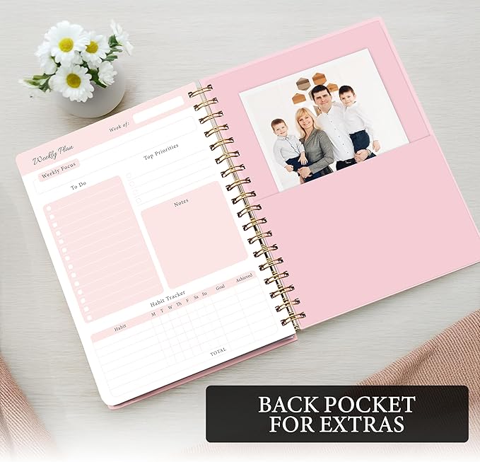 Undated Weekly Planner – Minimalist Daily Planner Notebook for Work, Home & Daily Writing | Simple Matte Planner for Goals, Appointments, Notes & Productivity, Elegant Cardstock Pages, Pink