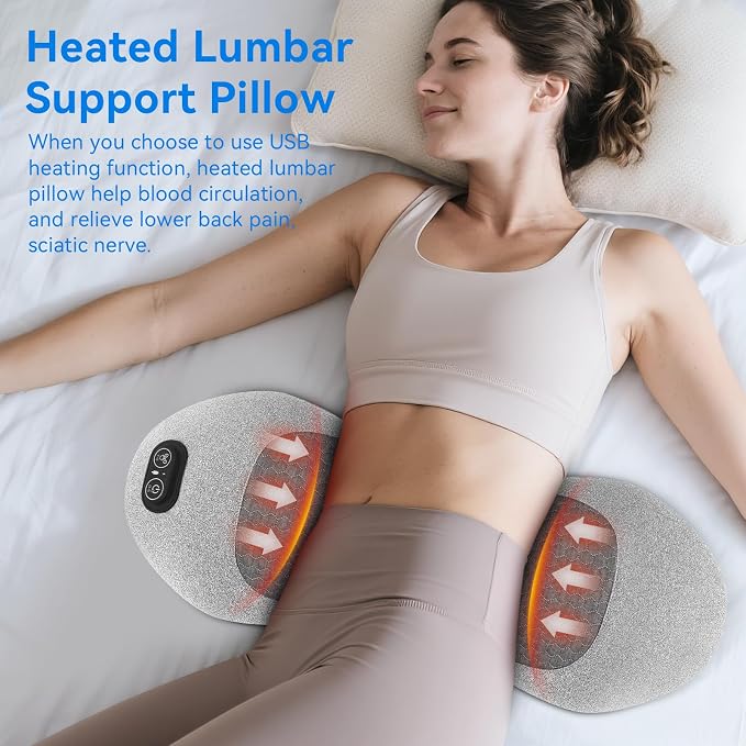 3 in 1 Lower Back Massager - Electric Lumbar with Heat, Vibration,Traction,Lumbar Support Pillow for Lower Back Pain Relief,Deep Tissue Relaxation, Grey FSA Eligible/HSA Eligible