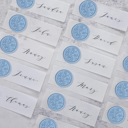 UNIQOOO Wax Seal Stickers - 3D Floral Wedding Invitation Envelope Seal Sticker, 50 Pcs Self- Adhesive Flower Dusty Blue Stickers, Perfect for Invitation, Christmas, Gift Wrapping