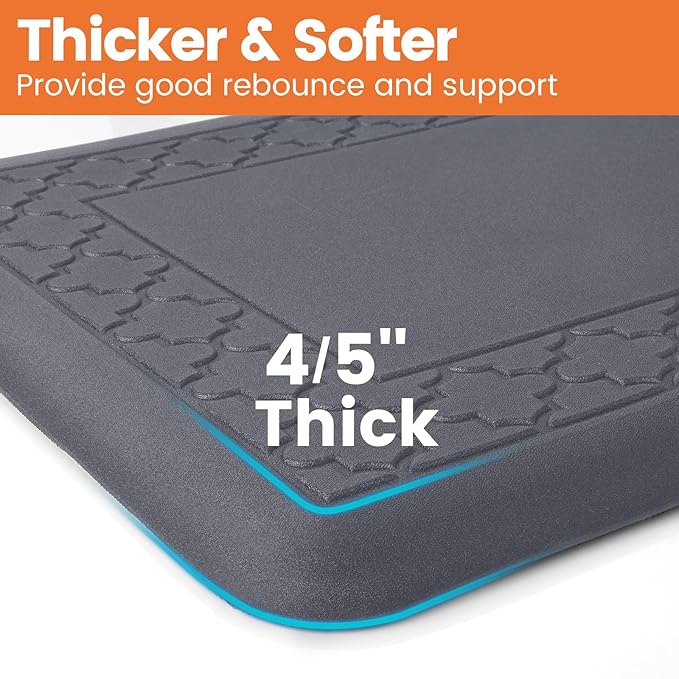 4/5 Inch Thicker Kitchen Mats for Floor Non-Slip Anti Fatigue Comfort Mat Waterproof Kitchen Rug for Sink, Office,Home Stain Resistant Standing Desk Rugs-17.3"x 60", Grey
