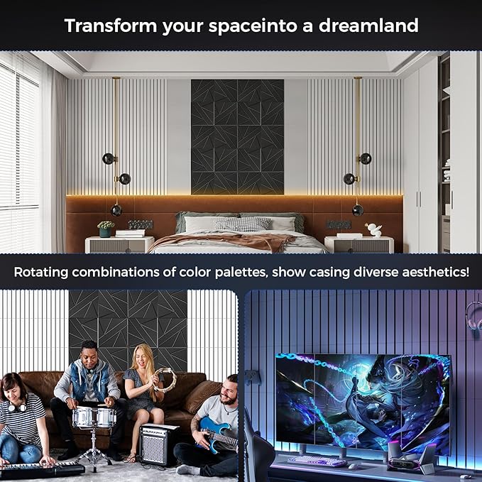 16 Pack 2-Layer Fold Soundproof Wall Panels, 12 x 12 x 0.41 in Large Sound Proof Foam Panels for Walls, 0.9lb/ft³ High Density, 3D Acoustic Panels,Artistic Noise Dampening Panels White&Black