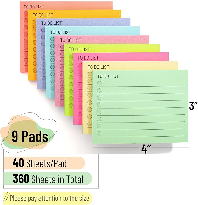 Mr. Pen- to Do List Sticky Notes, 3"x4", 9 Pads, 360 Sheets | Lined Checklist Sticky Pads with Smooth Writing, Easy Peel-Off, Thick Paper for Planning, Office, School & Daily Tasks