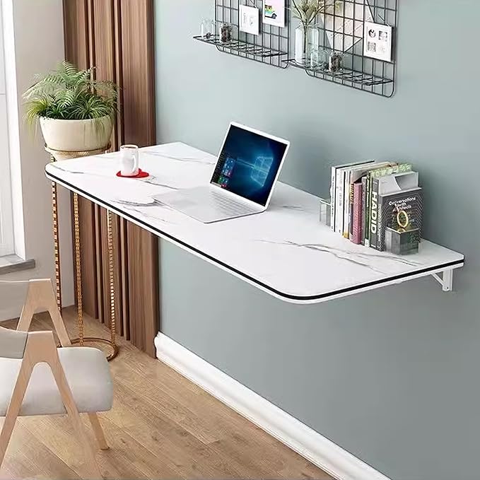 Wall Mounted Folding Desk, Laundry Table for Folding Clothes, Floating Desk for Wall Small Spaces, Home Office Computer Workstation,Study Work Bench, Kitchen Dining (White 23.6"×15.7")
