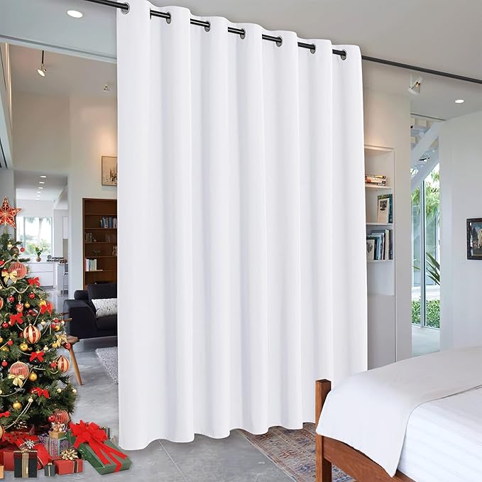 RYB HOME White Room Divider Curtains Privacy Screen Shades Separator for Loft Restroom Living Room Dining Office Patio Sliding Glass Door, 100 inches Wide x 84 inches Long, Pure White