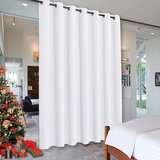 RYB HOME White Room Divider Curtains Privacy Screen Shades Separator for Loft Restroom Living Room Dining Office Patio Sliding Glass Door, 100 inches Wide x 84 inches Long, Pure White