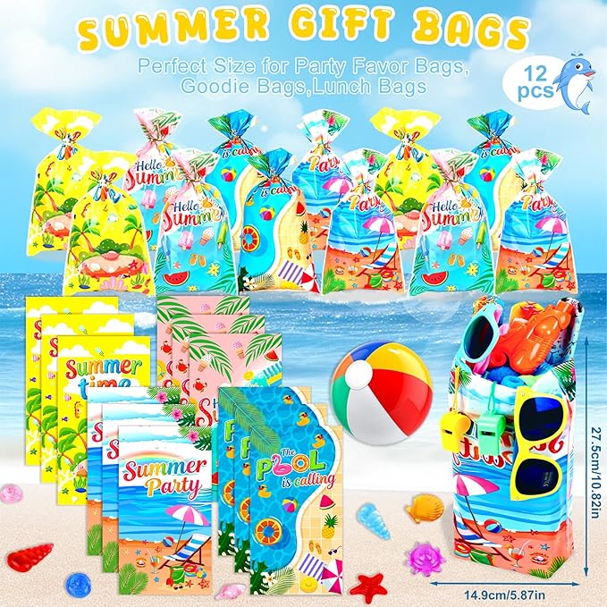 182 Pcs Pool Party Favors Beach Party Favors, Summer Goodie Bag Stuffers for Kids 3-8 8-12 with Beach Balls, Sunglasses, Water Balls for Summer Birthday Party Favors