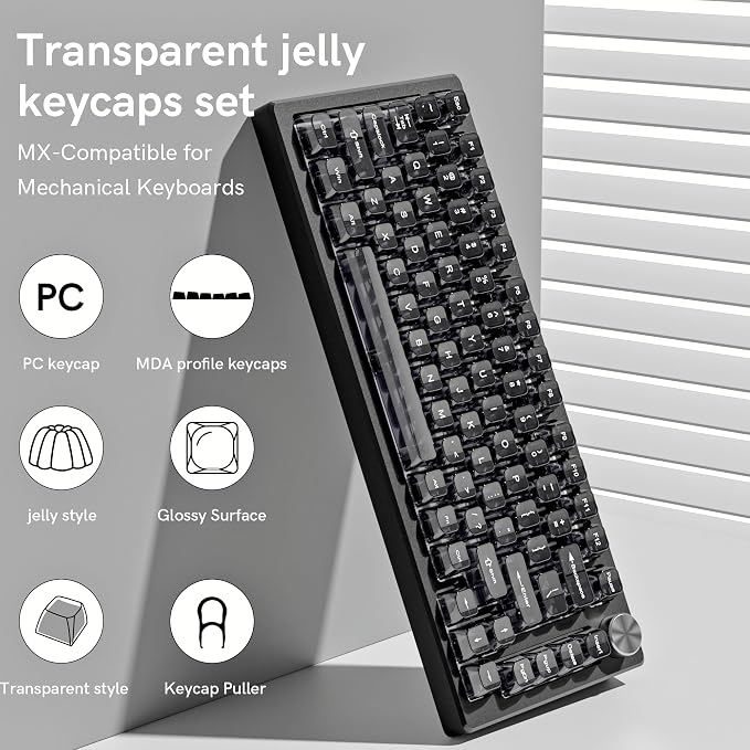 dagaladoo Clear keycaps,Transparent Keyboard keycaps,Jelly Key caps Set,Shine Through keycap,MDA Profile Keyboard caps for Mx Switches Mechanical Keyboard(Black Grey,115-keys)