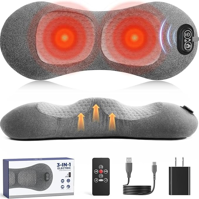 PakWizz 2026 Upgraded 4-in-1 Lumbar Support Pillow with Remote Control | Triple Fusion Back Massager with Heat, Vibration & Stretching, Portable Electric Lumbar Pillow for Home, Office, Travel & Car