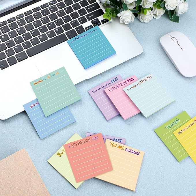 Yinder 12 Pcs Inspirational Sticky Notes Thank You Gift Motivational Sticky Note Pad Employee Appreciation Gift Bulk for Staff Coworker Teacher Nurse Office Groups 3 x 3'' (Appreciation,Light)