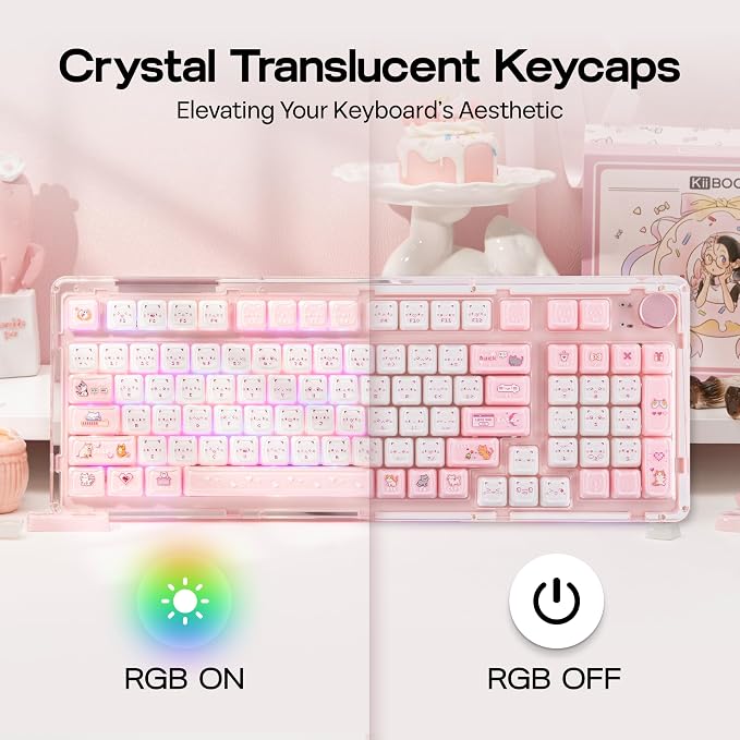 KiiBOOM Cute Cat Keycaps Set, Mao Profile, PBT/PC Keycap for MX Switches Mechanical Keyboard, Compatible with 60%, 65%, 75%, TKL, 96%, Full-Sized Layout (Mewsic)