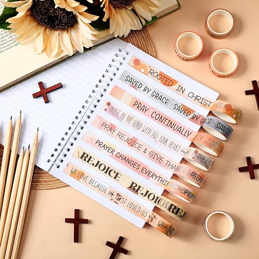 24 Rolls Back to School Christian Washi Tape Gifts Bulk Graduation VBS Religious Scripture Bible Verse Boho Faith Washi Tape for Bible Journaling Crafting Students BibleStudy Stationery