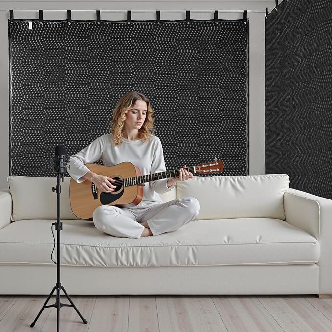 VEVOR 2 Pcs Sound Dampening Blankets, Soundproof Curtains with 96 x 80 in, Soundproof Blanket with Grommets, Studio Grommeted Blanket, for Window, Door, Light Blocker, Music Recording, Black