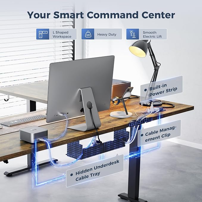Klicelor L Shaped Standing Desk 75 x 61 Inch,Electric Height Adjustable Corner Desk with Cable Management & Power Outlets, Ergonomic Sit Stand Up Computer Table for Home Office,Rustic Brown