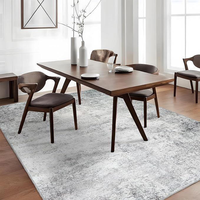 RUUGME Washable Abstract 4X6 Rug: Living Room Area Rugs Non-Slip Backing Neutral Stain Resistant Carpet for Bedroom Farmhouse Large Soft Indoor mats for Dining Room Office Entry 4X6 Grey