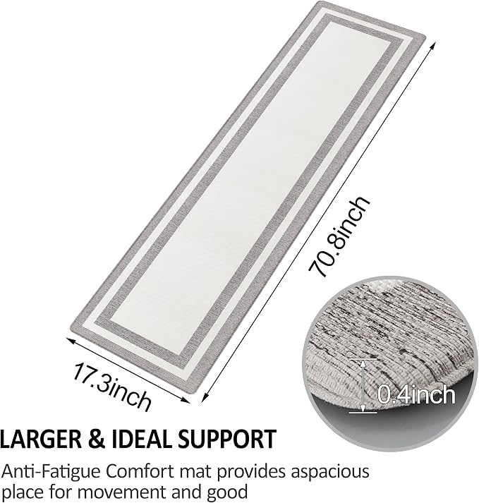 Kitchen Floor Mats Cushioned Anti Fatigue Kitchen Mat Farmhouse Kitchen Runner Rugs Non Slip Waterproof Ergonomic Comfort Standing Mat for Kitchen, Home, Office, Sink, Laundry 17.3"x70.8" White