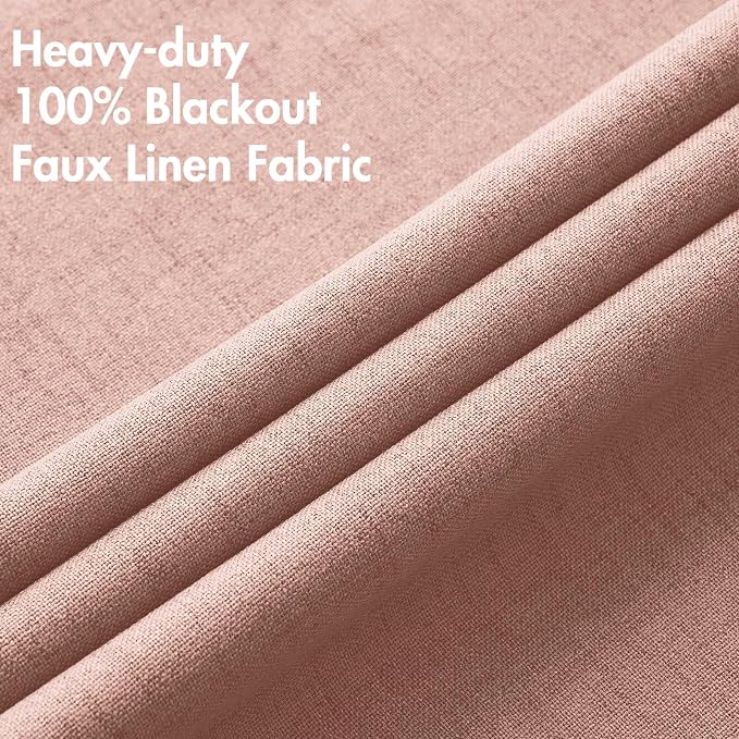 MIULEE 100% Blackout Linen Curtains for Bedroom Thermal Insulated Blush Pink Grommet Room Darkening Curtains & Drapes for Living Room 52 x 84 Inch (2 Panels)