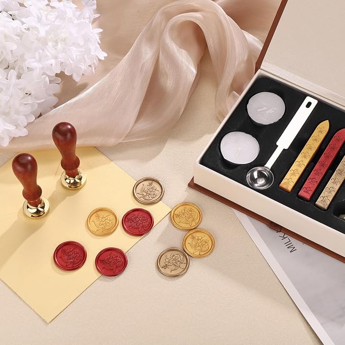Yoption Orchid Flowers Wax Seal Stamp Kit with Sealing Wax Sticks and Gift Box for Wedding, Party Invitations, Christmas, Envelopes