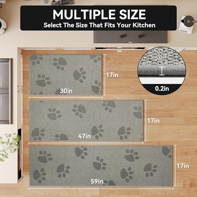 YDKGL Non-Slip Kitchen Mats for Floor, Soft Woven Linen Embroidery Kitchen Runner Rug - Super Absorbent Washable Kitchen Sink Mat with Rubber Backing for Office & Home Gray 17x59