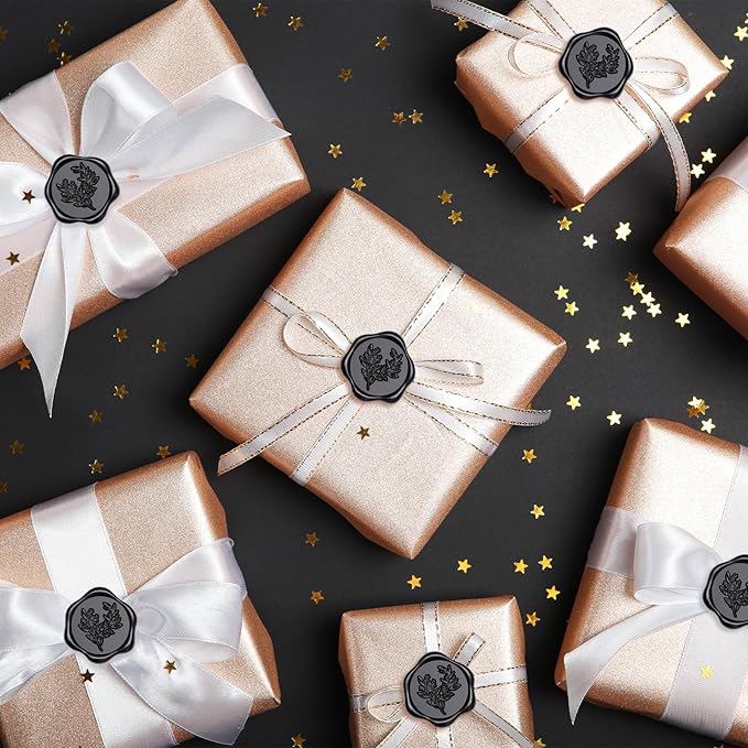 UNIQOOO Wax Seal Stickers - Eucalyptus Wedding Invitation Envelope Seal Sticker, 50 Pcs Self- Adhesive Black Stickers, Perfect for Invitation, Christmas, Gift Wrapping, Party
