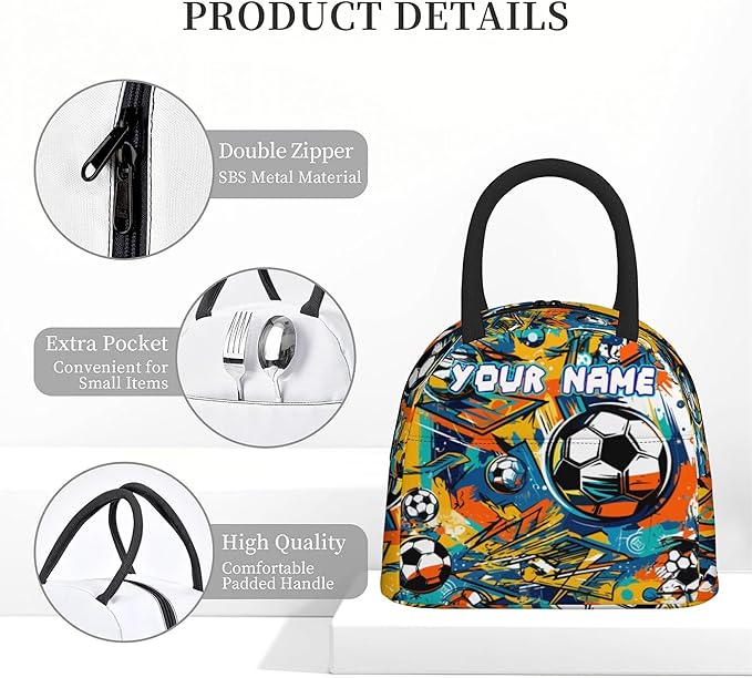 Personalized Soccer Backpack with Name Back to School Supplies Bookbag for Kids Boys Custom Football Basketball Player Schoolbag and Water Bottle Cup&Pencil Pouch School Backpacks with Lunch Box Set