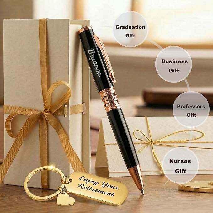 Yastar Personalized Ballpoint Pen with a custom Keychain, Gift Box 2 extra Black Ink Refills Engrave with Your Message Personal or Business Name on the Pens Perfect for Office Friends Employees